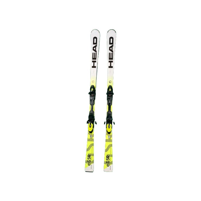 Head Worldcup Rebels e.GSR: Ski mit Bindungen, gelb-schwarze Farbgebung.