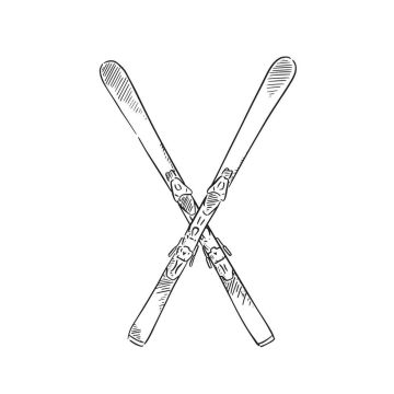 Volwassen ski's: Skizug in Skizack-Ansicht, gezeichneter Stil.