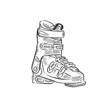 Volwassen Schoenen: Skizze eines hochwertigen Skischuhs mit Schnürung.