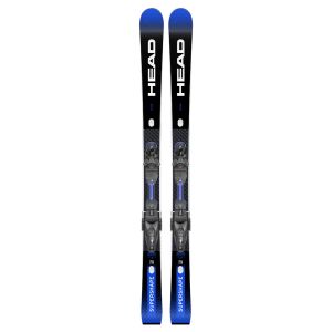 Head Supershape e-Titan 2025 Skier auf weißem Hintergrund, mit Bindungen.