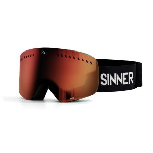SIGO-200-10-18 Skibrille in der Detailansicht, zeigt das orangefarbene Spiegelglas und das SINNER Logo.