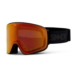 SIGO-200-10-18 Skibrille in der Detailansicht, zeigt das orangefarbene Spiegelglas und das SINNER Logo.