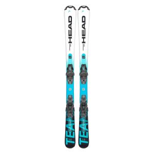 Head Team Supershape 2024 Skier – Blick auf die Skier mit Bindungen und grafischem Design.