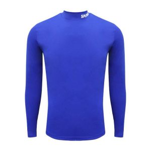 Spines Thermoshirt Blue – Vorderansicht mit Logodruck am Kragen.